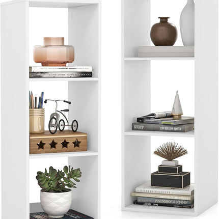 Dreamade 3-Cube Bookcase, White Cubby Bookshelf w/Back Guardrail & Anti-Tipping Kits