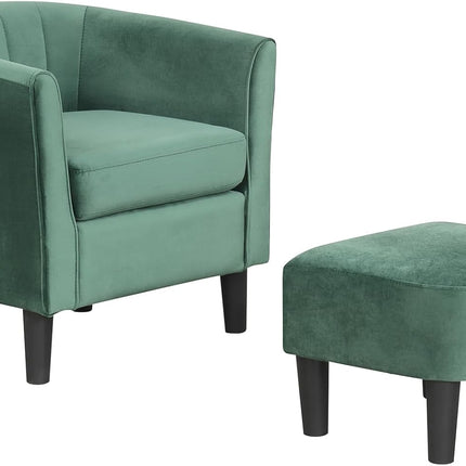Dreamade Modern Accent Chair with Ottoman, Upholstered Teddy Velvet Barrel Club Chair w/Footrest