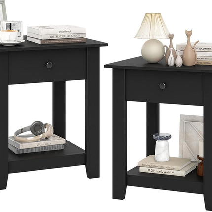 Dreamade Nightstand with Drawer 2-Tier Modern Bedside Table with Open Shelf and Storage