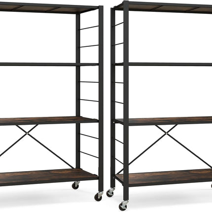 Dreamade 4-Tier Folding Storage Shelf, Collapsible Shelving Unit w/Lockable Wheels & Adjustable Shelf