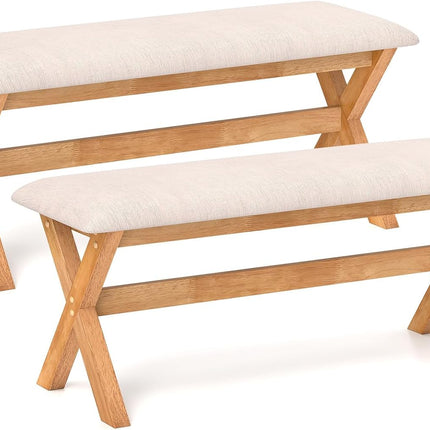 Dreamade Upholstered Long Entryway Bench, Rubber Wood Dining Bench with Padded Seat, 43.5x15.5x17.5 Inches, 400 Lbs Capacity