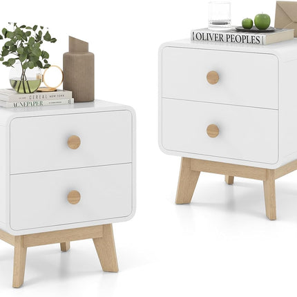 Dreamade Night Stand with 2 Drawers, Mid Century Modern Bedside Table with Cute Round Knobs