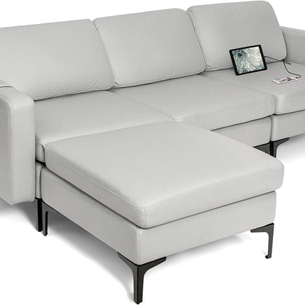 Dreamade 94.5" L Convertible Sofa Couch, 3 Seat Sectional Sleeper with USB Ports & Socket