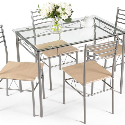 5 Pieces Dining Set Glass Table and 4 Chairs