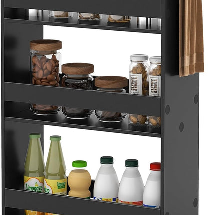Dreamade 4 Tier Rolling Slim Storage Cart, 8” Narrow Slide Out Kitchen Cart w/Handle & Open Shelves