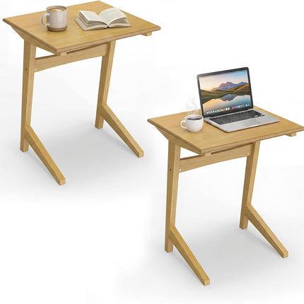 Dreamade C-Shaped Wooden End Table w/Solid Rubber Wood Frame