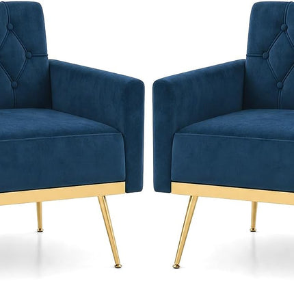 Dreamade Modern Velvet Accent Chair Set of 1/2, Mid-Century Upholstered Single Sofa Chair w/Button Tufted Back