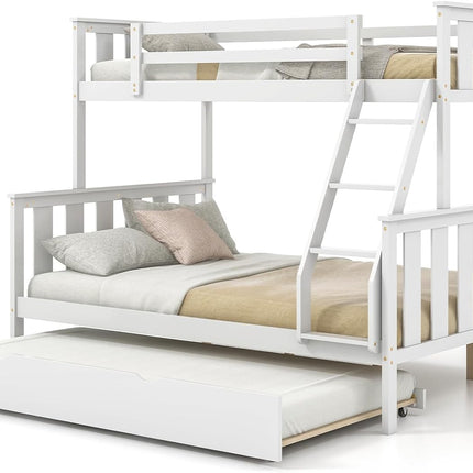 Dreamade Twin Over Full Bunk Bed with Trundle, Reversible Ladder & Safety Guardrails