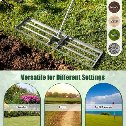 DREAMADE Lawn Leveling Rake, 30"/36"/42" x 10" Professional Grade Soil Distribution Rake w/67 Ergonomic Handle