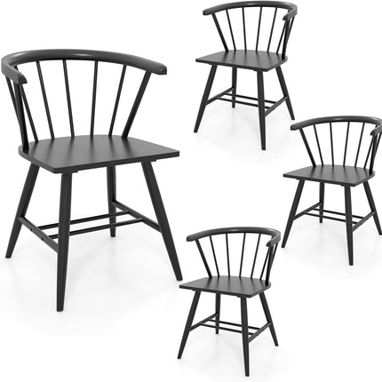 Dreamade Windsor Dining Chairs Set of 2/4 Mid-Century Modern Black Kitchen Chairs w/Solid Rubber Wood Frame