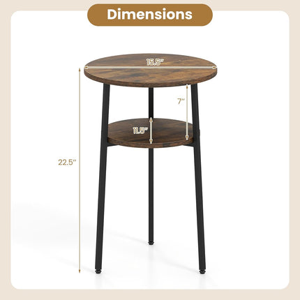 Dreamade Round Side Table, 2-Tier End Table w/Metal Frame | Accent Nightstand Bedside Table w/ Storage Shelf for Small Space Sofa Couch Side
