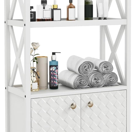 Dreamade Storage Cabinet, Freestanding Storage Organizer with Open Shelves, Double Doors