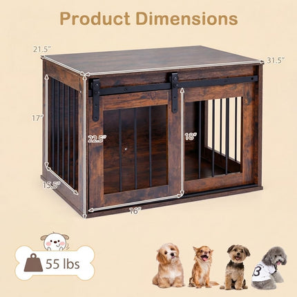 Dreamade 31.5" Dog Crate Furniture with Sliding Barn Door, Wooden Dog Kennel | Heavy Duty Wood Pet Cage End Side Table