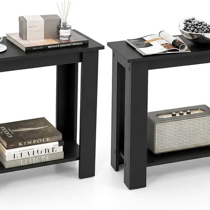 Dreamade 2-Tier End Table White, Modern Side Table with Storage Shelf (1/2)