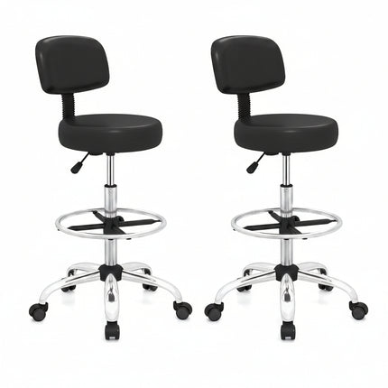 Dreamade Drafting Chair with Back, Adjustable Foot Rolling Stool with Wheels | PVC Leather Tall Office Chair w/ Thickened Cushion