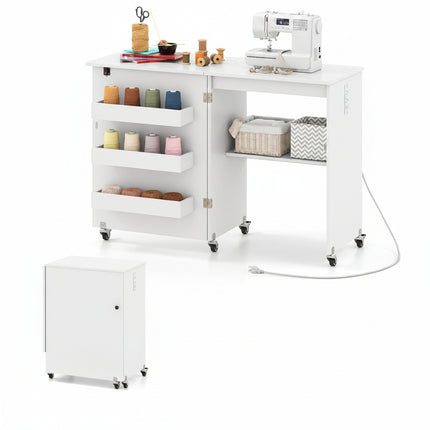 Dreamade Folding Sewing Table with Charging Station