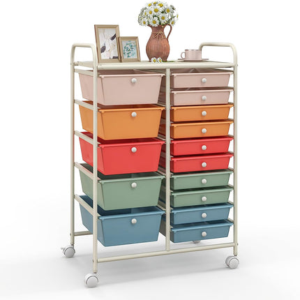 15-Drawer Organizer Cart Office School Rolling Storage Cart - Dreamade