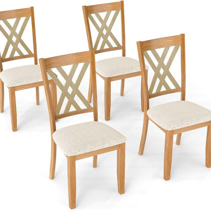 Dreamade Linen Fabric Upholstered Wooden Dining Chair Set of 2/4 with Rubber Wood Frame for Dining Room