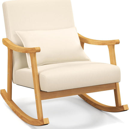 Dreamade Upholstered Rocking Chair - Modern Rocker with Rubber Wood Frame, Comfy Backrest & Seat