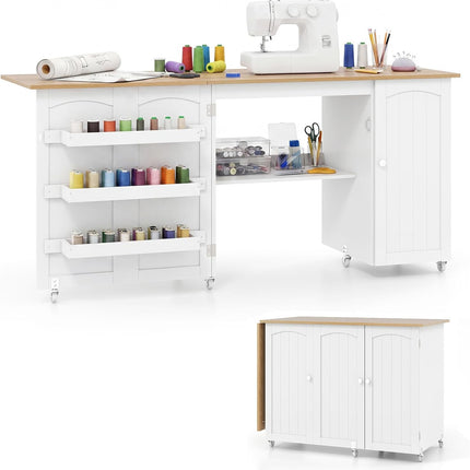 Dreamade Folding Sewing Cabinet with 3 Storage Bins