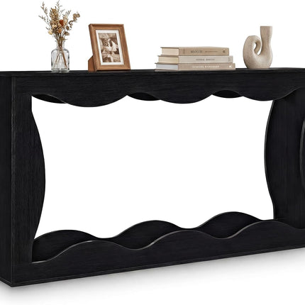 Dreamade 63" Farmhouse Console Table | 2-Tier Wavy Entryway Table with Built-in Storage Space