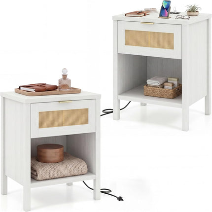 Dreamade Rattan Night Stand with Drawer and Open Shelf (1/2)