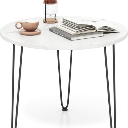 Dreamade Round Coffee Table, Faux Marble Center Table with Metal Legs, Sofa Accent Side Table