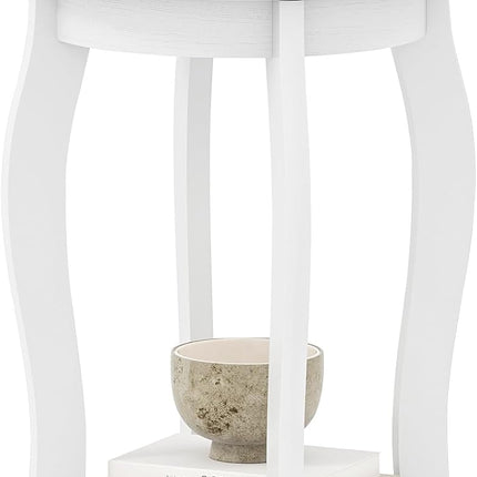 Dreamade 2-Tier End Table, Narrow Tiered Telephone Table with Storage Shelf, Solid Wood Legs