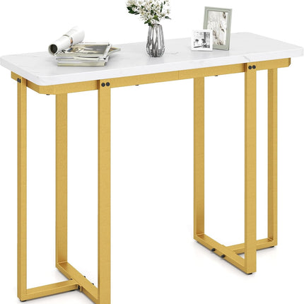 Dreamade Console Table 42" Modern Faux Marble Foyer Table with Geometric Metal Frame