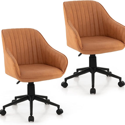 Dreamade Leather Office Chair Brown, Mid Century Desk Chair with Wheels and Ergonomic Armrests