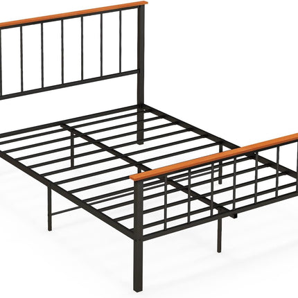 Dreamade Queen/Full Size Metal Platform Bed Frame with Spindle Headboard & Footboard, Black