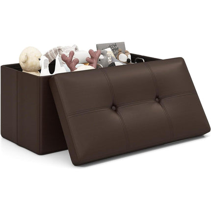Dreamade Cube Storage Ottoman - 15 Inches Folding Ottoman Storage Chest, PVC Leather, Upholstered Footrest
