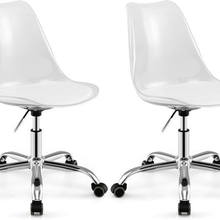 Dreamade Acrylic Clear Desk Chair with PU Leather Cushion Modern Small Home Office Chair with Wheels