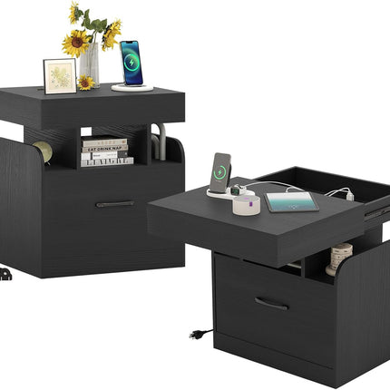 Dreamade Nightstand with Charging Station Modern Bedside Table for Living Room Bedroom Office