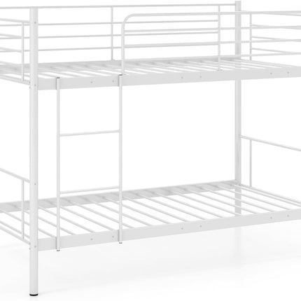 Dreamade Bunk Bed Twin Over Twin, Metal Bunk Bed Frame w/Built-in Ladder, Safety Guardrail