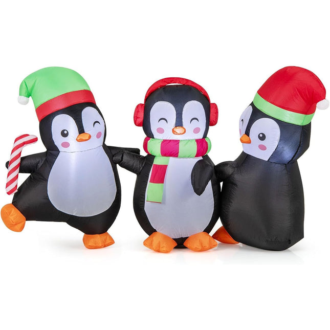 Dreamade 6FT Christmas Inflatables, LED Lighted Xmas Inflatable Penguin Family Hand in Hand