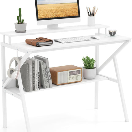 Dreamade Space Saving Computer Desk with Monitor Stand and Extra Storage Shelf for Work Study