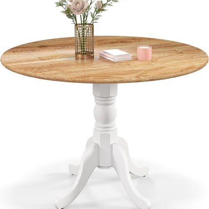 Dreamade Wooden Dining Table with 39" D Round Tabletop & Curved Trestle Legs