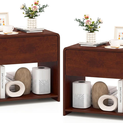 Dreamade Modern Nightstand with Drawer Set of 1/2 Storage Open Shelf