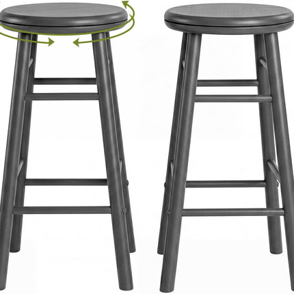 Dreamade 24 Inch Swivel Bar Stools Set of 2, Rubber Wood, Walnut | Round Bar Chairs w/Backless Design