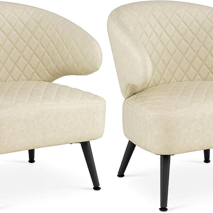 Dreamade Mid Century Modern Accent Leather Upholstered Armchair with Robust Metal Legs (1/2)