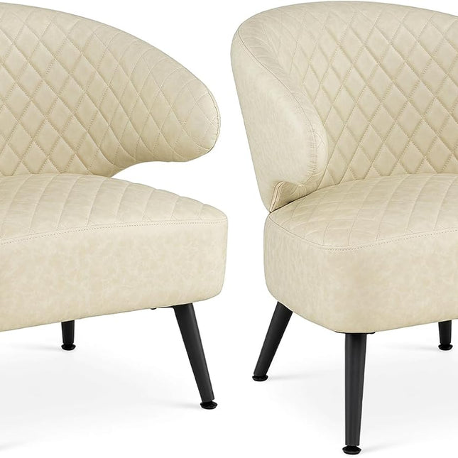 Dreamade Mid Century Modern Accent Leather Upholstered Armchair with Robust Metal Legs (1/2)