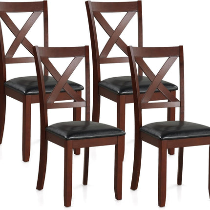 Dreamade Wood Dining Chairs, Faux Leather Upholstered Dining Chairs with Rubber Wood Legs
