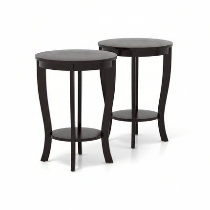 Dreamade Round End Table with Storage Shelf Set of 2, Retro Nightstand with Solid Wood Legs, 24.5" Accent Table for Small Spaces