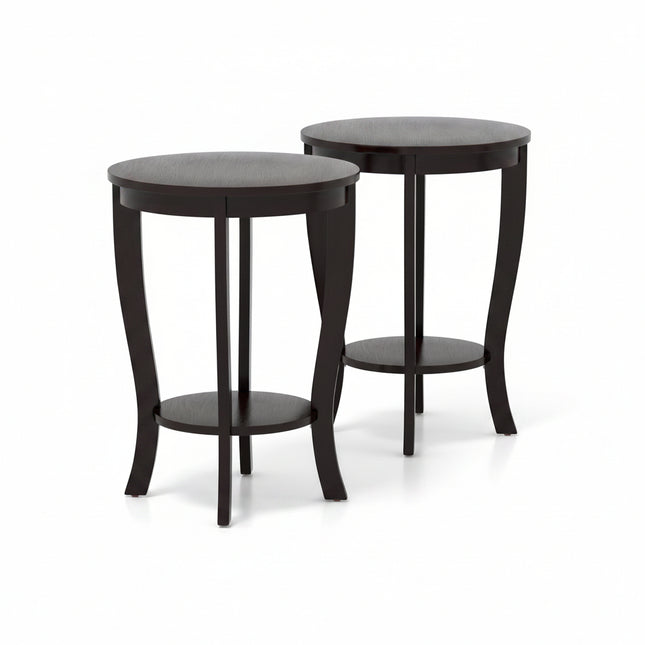 Dreamade Round End Table with Storage Shelf Set of 2, Retro Nightstand with Solid Wood Legs, 24.5" Accent Table for Small Spaces