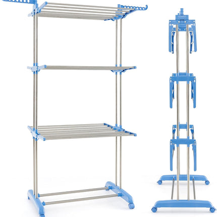 Dreamade Foldable Clothes Drying Rack, Oversized 4-Tier Collapsible Laundry Rack w/ 3 Retractable Trays