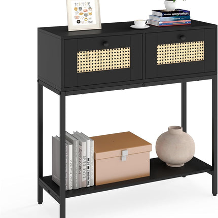 Dreamade Rattan Console Table 32" Boho Entryway Table with 2 Drawers
