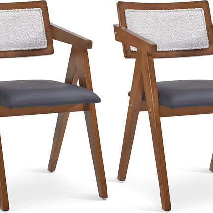 Dreamade Wooden Dining Chairs Set of 2, Mid Century Upholstered Kitchen Chairs w/Leathaire Seat Cushions