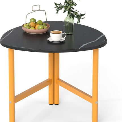 Dreamade Triangle End Table Wood Side Table with Metal Legs