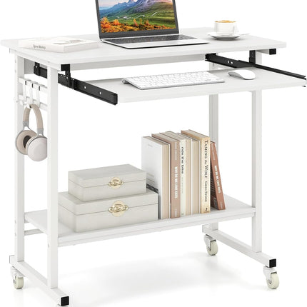 Dreamade Rolling Laptop Table with Pull-out Keyboard Tray and Hooks